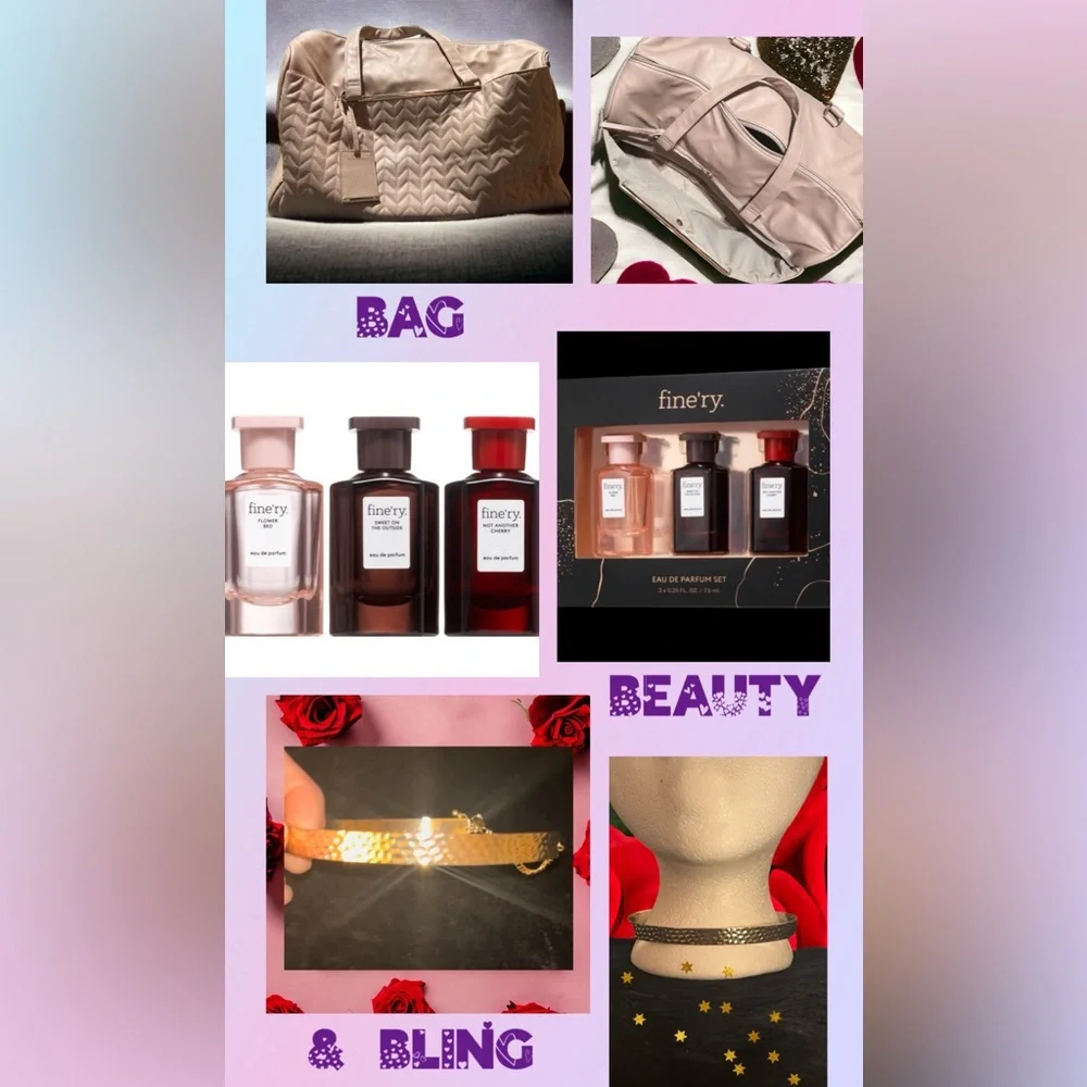 🎁BAG BEAUTY & BLING BUNDLE Atmosphere Weekender Bag fine’ry Gift Box Gold Choker - Picture 16 of 16